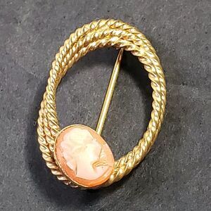 Vintage CARVED Mini CAMEO Danecraft Gold-Filled Braided Oval Brooch Lapel PIN